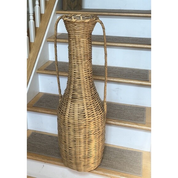 Rate XL Vintage Wicker Woven Vase Flower Basket MCM Boho Home Decor 34” Height - Picture 4 of 7
